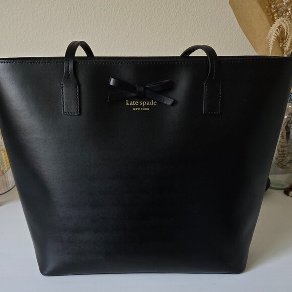 Kate Spade New York Sawyer Street Large Black Leather Tote - Picture 1 of 9